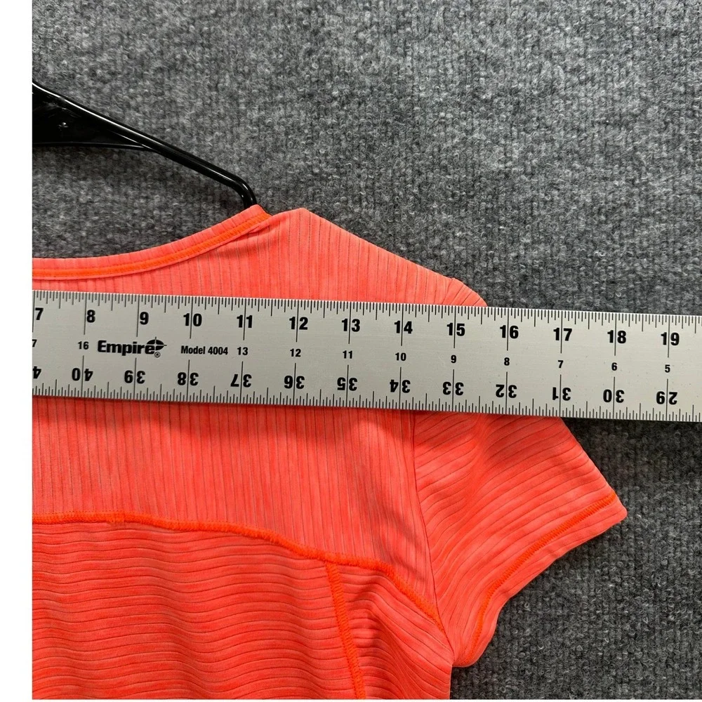 Athleta Womens Neon Coral Orange Ribbed Asymmetrical Hem Short Sleeve Tee Top, S - Picture 8 of 9